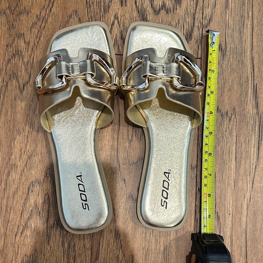 Soda Metallic Gold Chain Slide Sandals